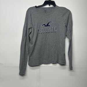 Hollister Women’s Pajama Set Size M – Gray Long Sleeve Shirt & Navy Logo  Pants